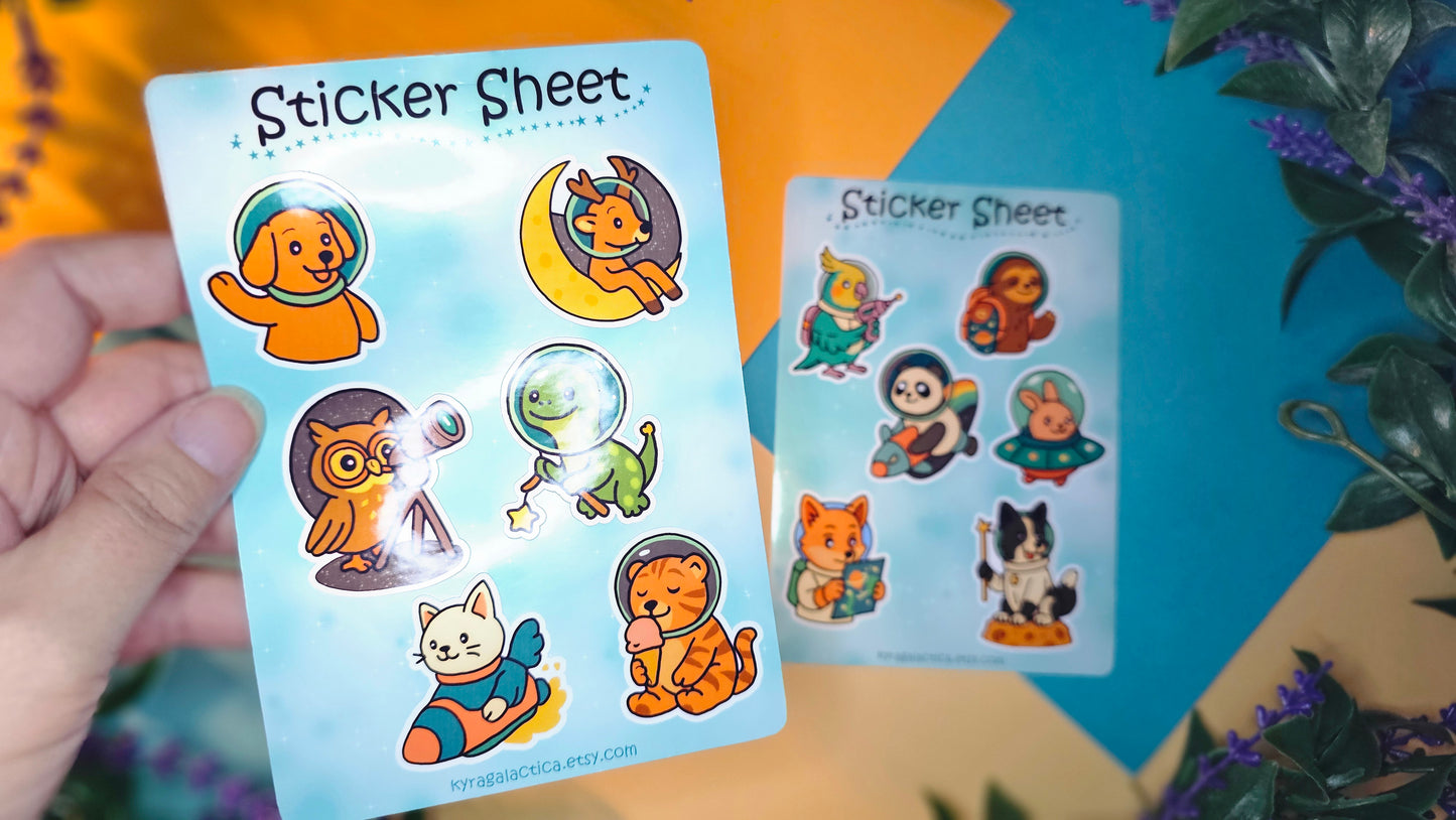 Animals in Space Sticker Set - 2 Sheets