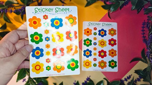 70er 80er 90er Blumen Sticker Set - 2 Bögen