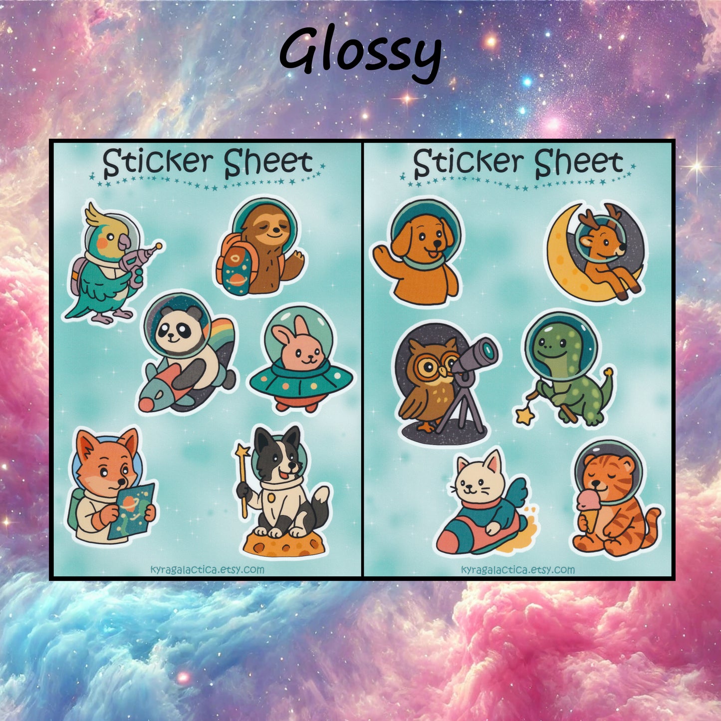 Animals in Space Sticker Set - 2 Sheets