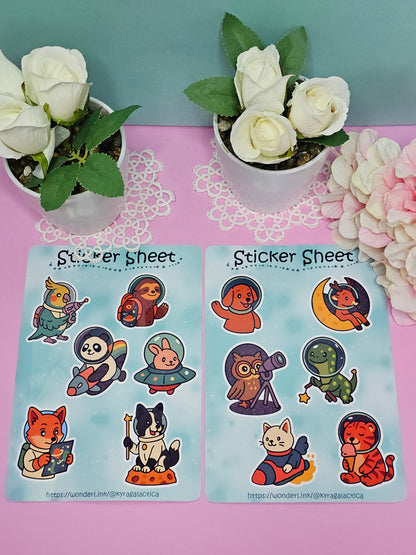 Space Animal Adventure Sticker Set - 2 Bögen
