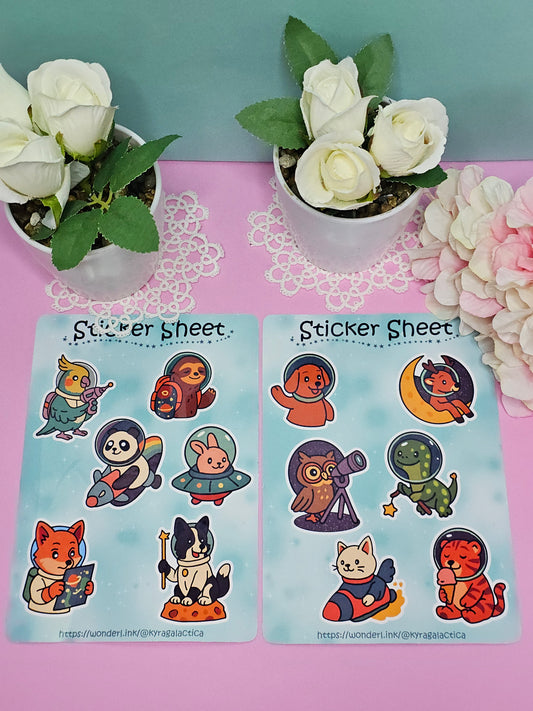 Space Animal Adventure Sticker Set - 2 Bögen