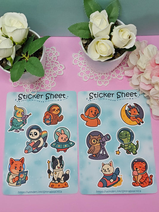 Space Animal Adventure Sticker Set - 2 Bögen