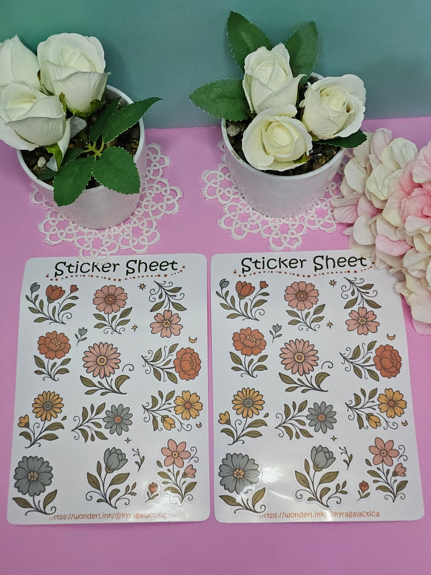 Blumen (Oldschool) Sticker Set – 2 Bögen