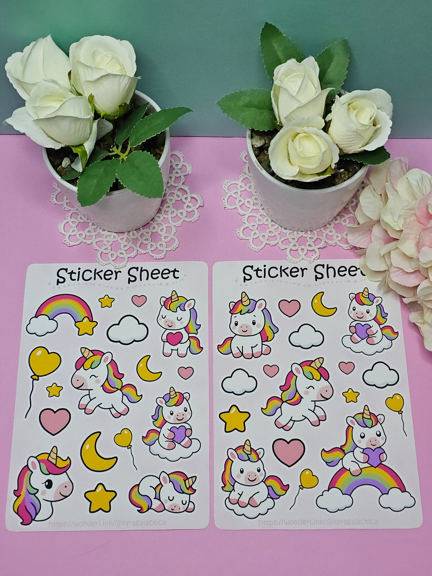 Einhörner Regenbogen Sticker Set – 2 Bögen