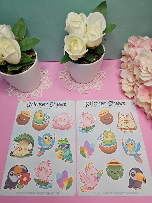 Tropische Vögel Sticker Set – 2 Bögen