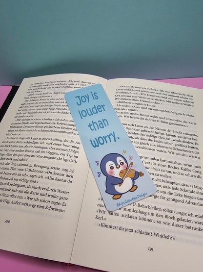Enjoy the Little Things | Joy Is Louder Than Worry | Pinguin - Lesezeichen - beidseitig bedruckt
