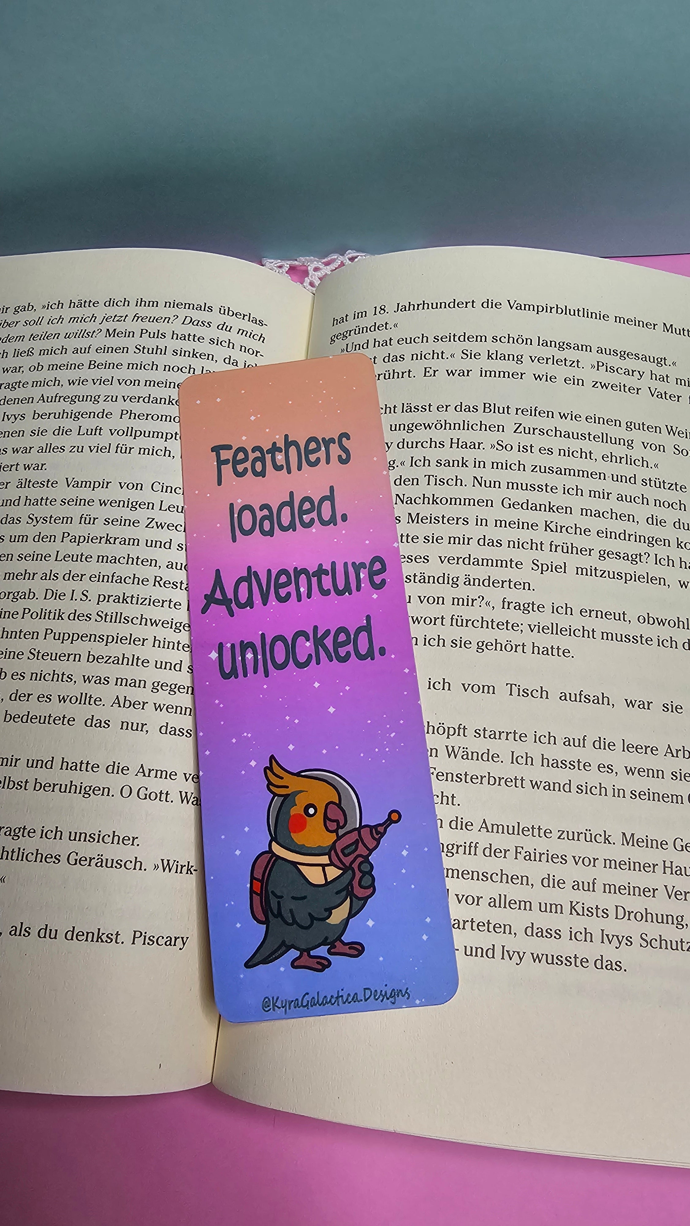 Feather gun &amp; star map bookmark - printed on both sides