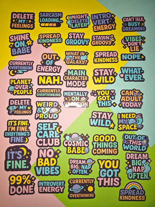 Retro Sticker im 80er/90er Look – Cosmic Vibes für deinen Alltag!