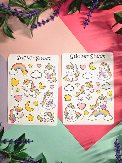 Einhörner Regenbogen Sticker Set – 2 Bögen