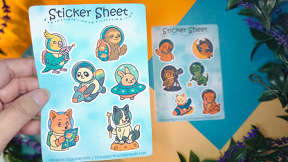 Animals in Space Sticker Set - 2 Sheets