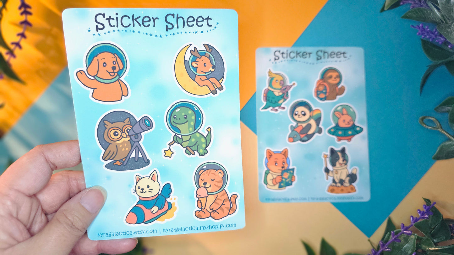 Animals in Space Sticker Set - 2 Sheets