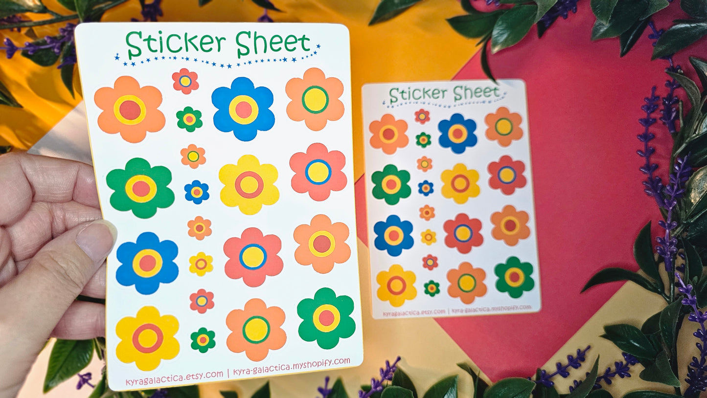 70s 80s 90s Flower Sticker Set - 2 Sheets