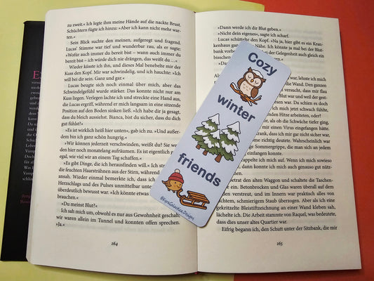 Gemütliche Winterfreunde - Lesezeichen - beidseitig bedruckt