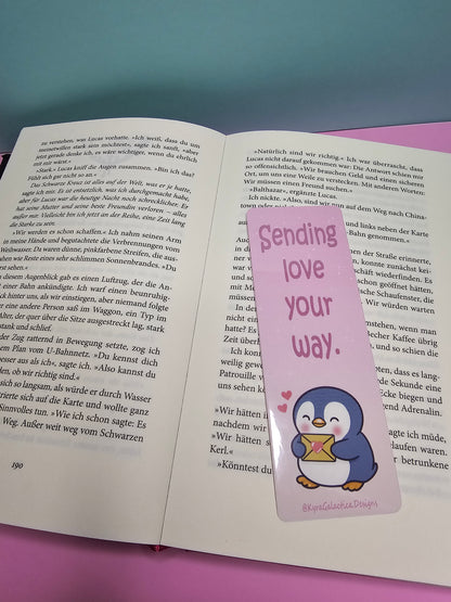Sending Love Your Way | Kindness always returns | Pinguin - Lesezeichen - beidseitig bedruckt