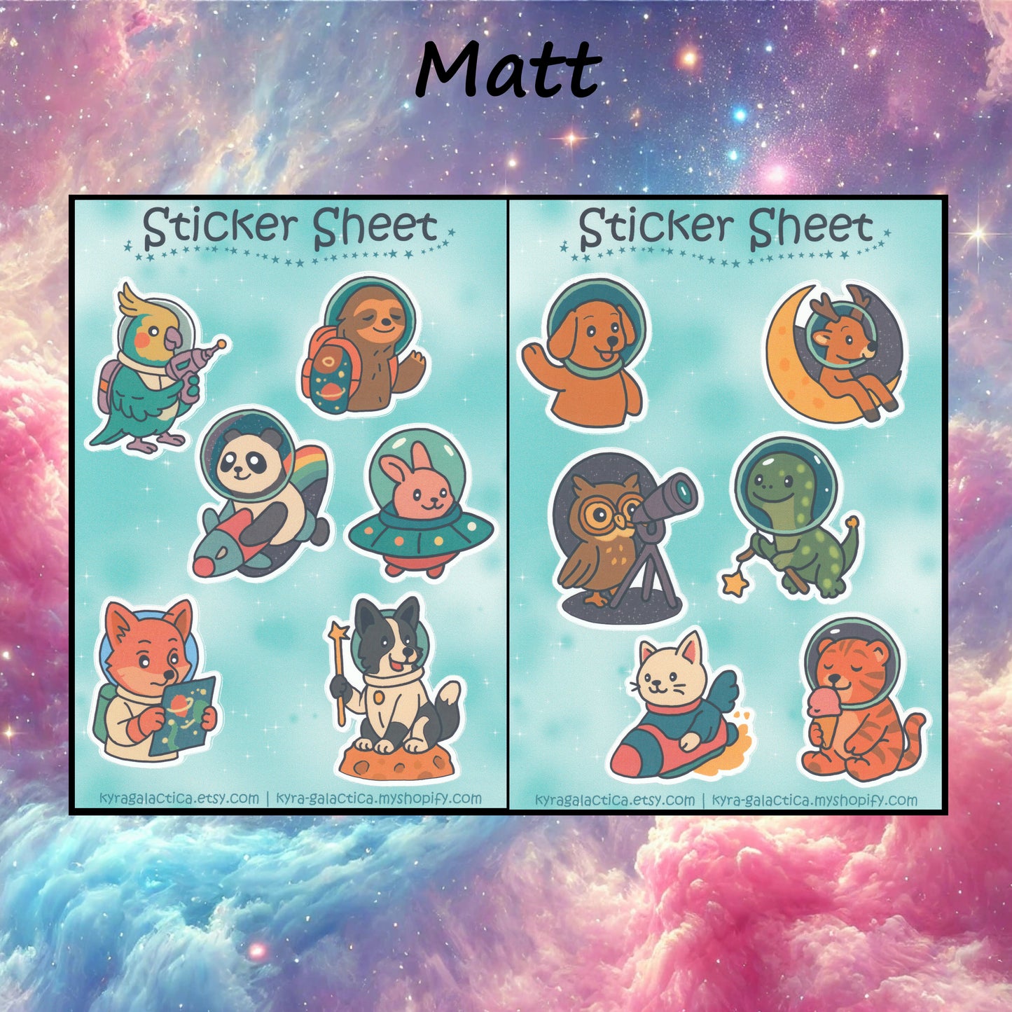 Animals in Space Sticker Set - 2 Sheets