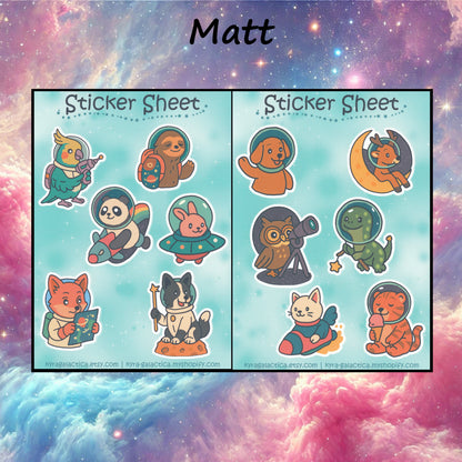 Animals in Space Sticker Set - 2 Sheets