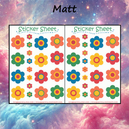 70s 80s 90s Flower Sticker Set - 2 Sheets